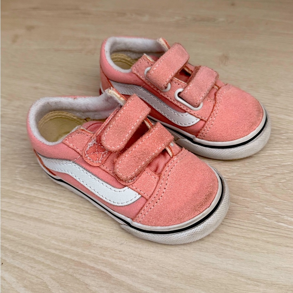Vans Pink and White Velcro Sneakers